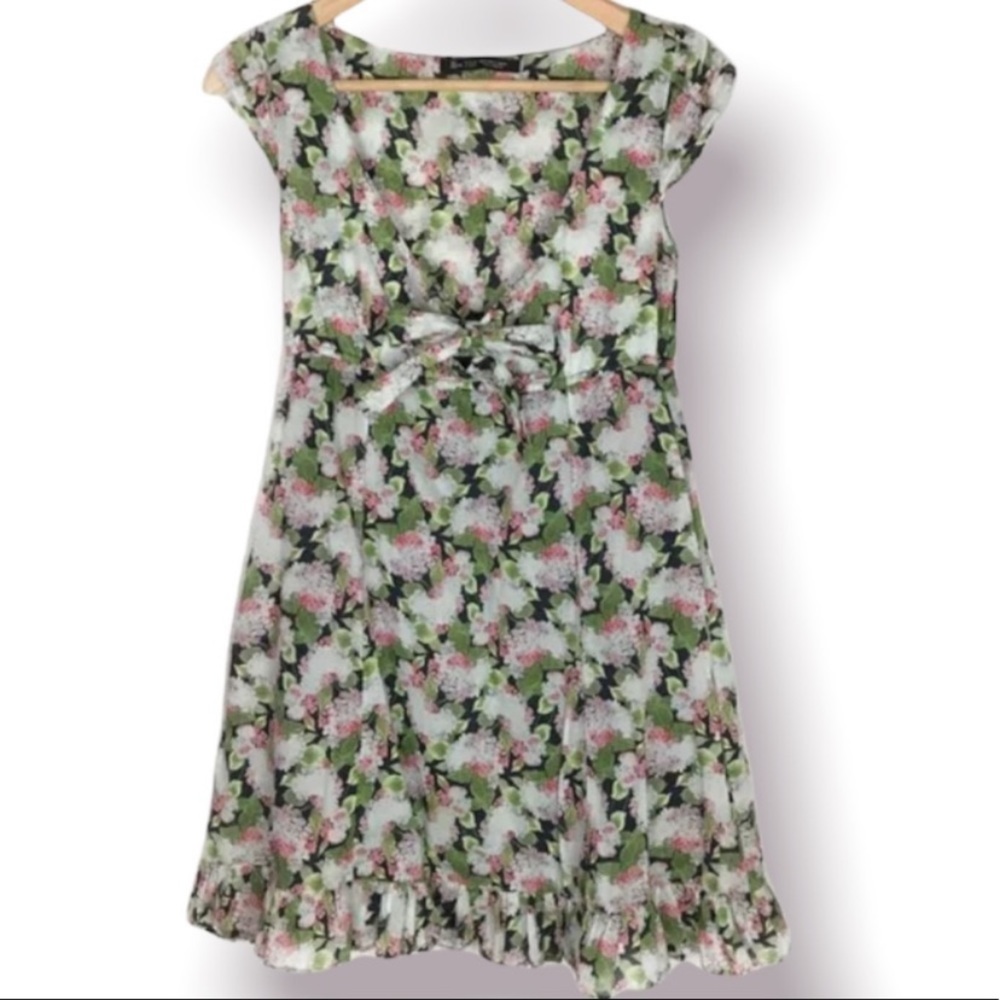 ZARA Cotton Cap Sleeve Floral Prairie Ruffle Dress Medium